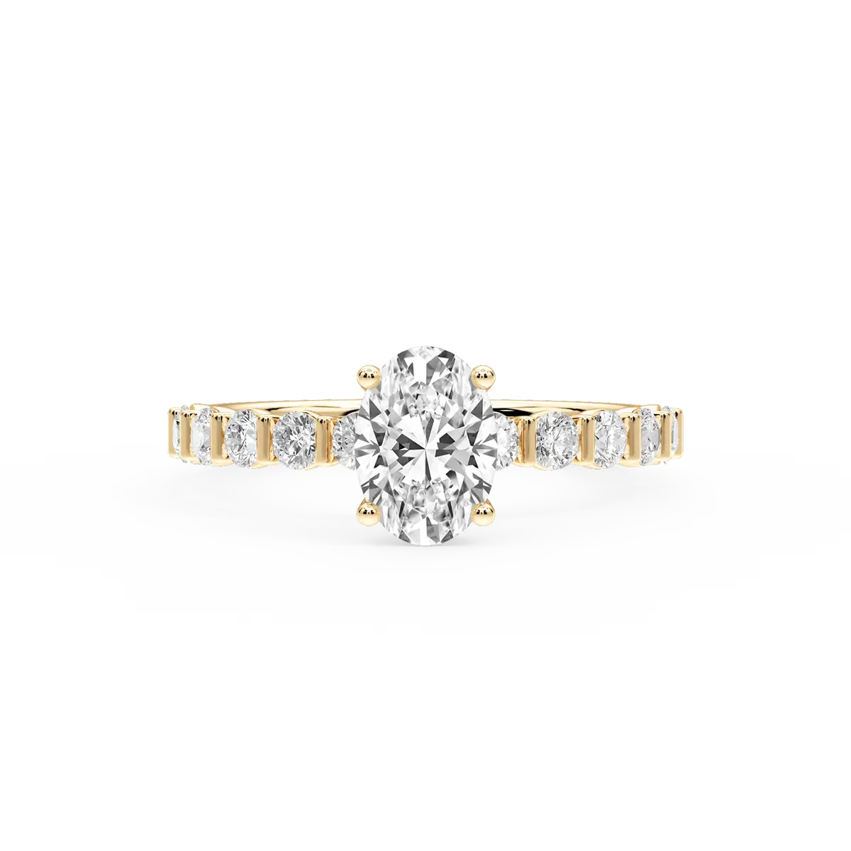 1 Carat Oval Lab Grown Diamond Bar Set Hidden Halo Engagement Ring